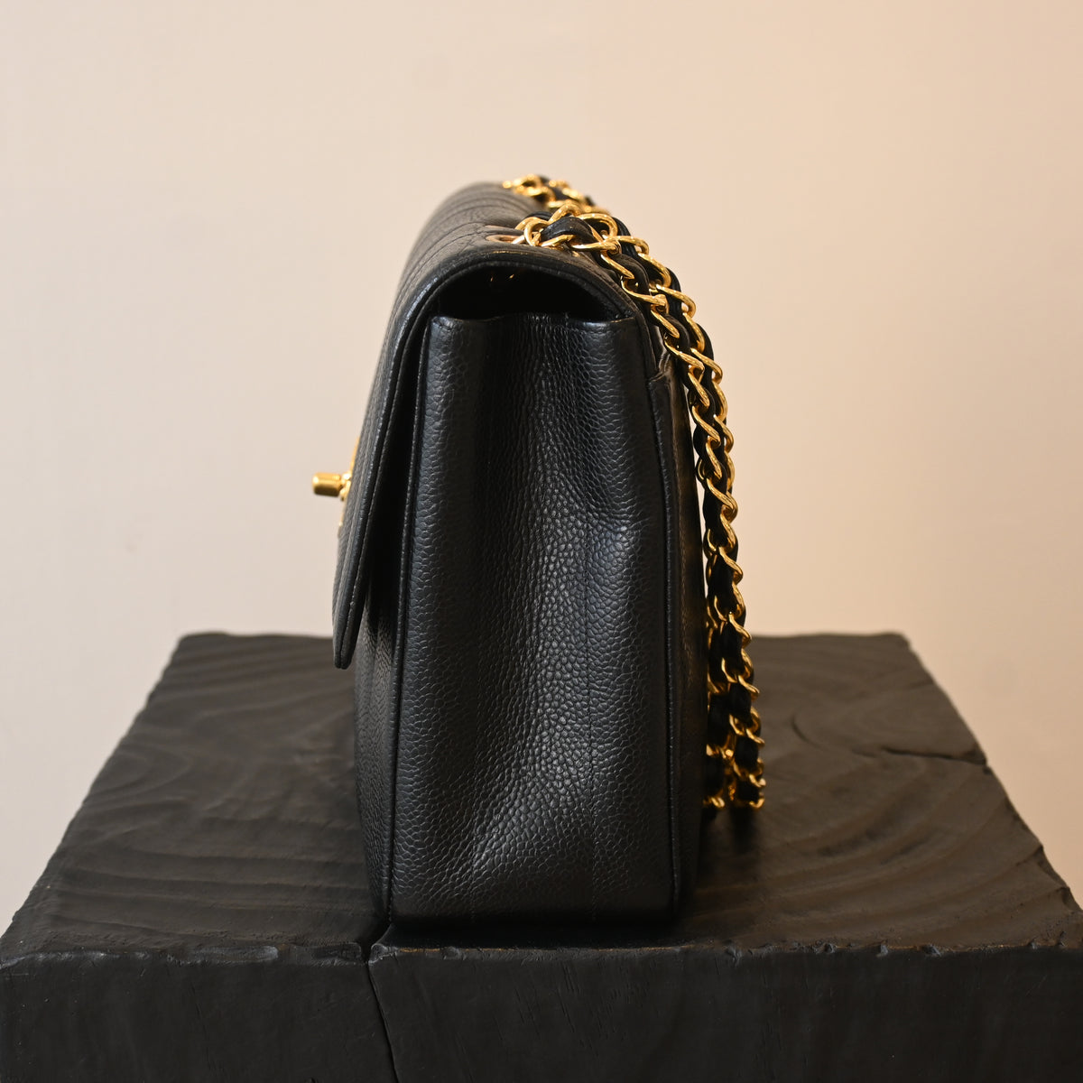 Chanel Black Caviar Vertical Mademoiselle Bag with 24K Gold Plated Hardware