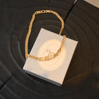 Christian Dior Cuban Link CD Necklace with Rhinestones