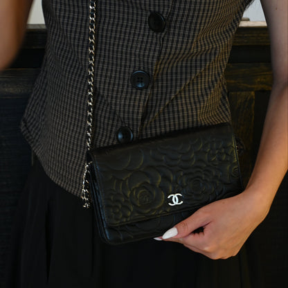Chanel Camellia Embossed WOC Lambskin