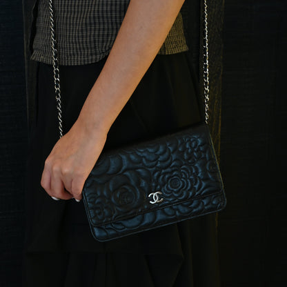 Chanel Camellia Embossed WOC Lambskin