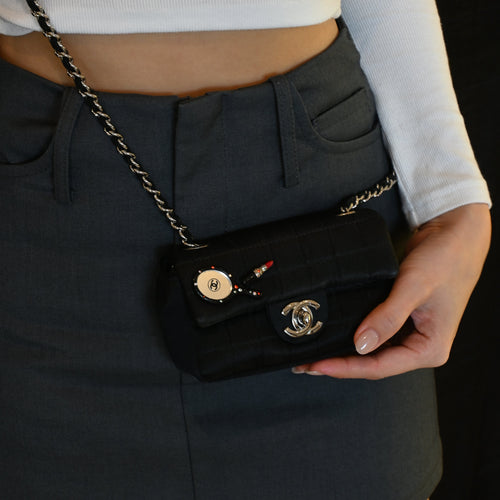 Chanel Satin Mini Lipstick & Mirror Micro Chocolate Bar Bag - Leluxe Vintage Sdn. Bhd.