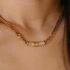 Christian Dior Cuban Link CD Necklace with Rhinestones