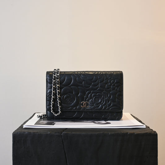 Chanel Camellia Embossed WOC Lambskin