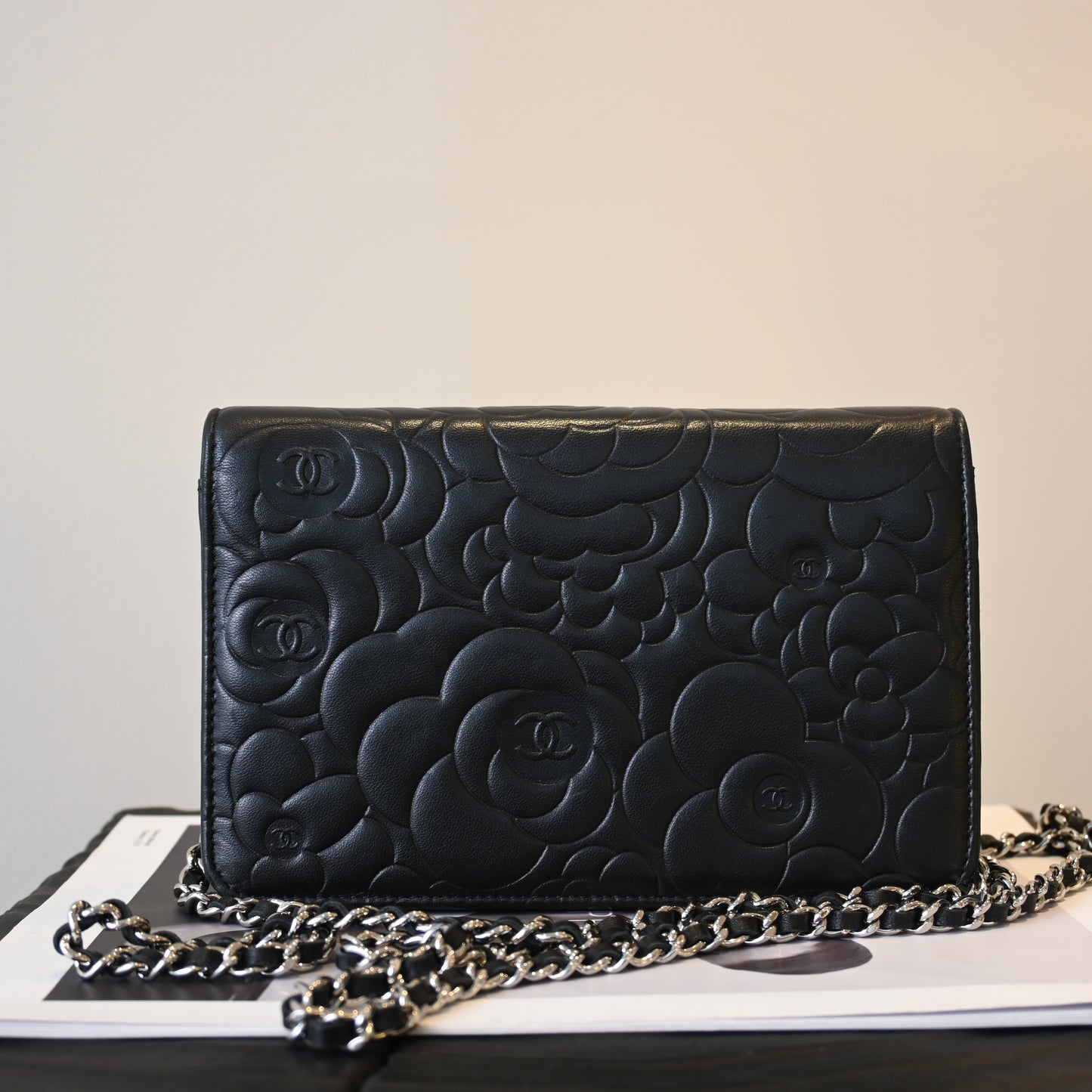 Chanel Camellia Embossed WOC Lambskin