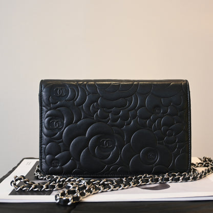 Chanel Camellia Embossed WOC Lambskin