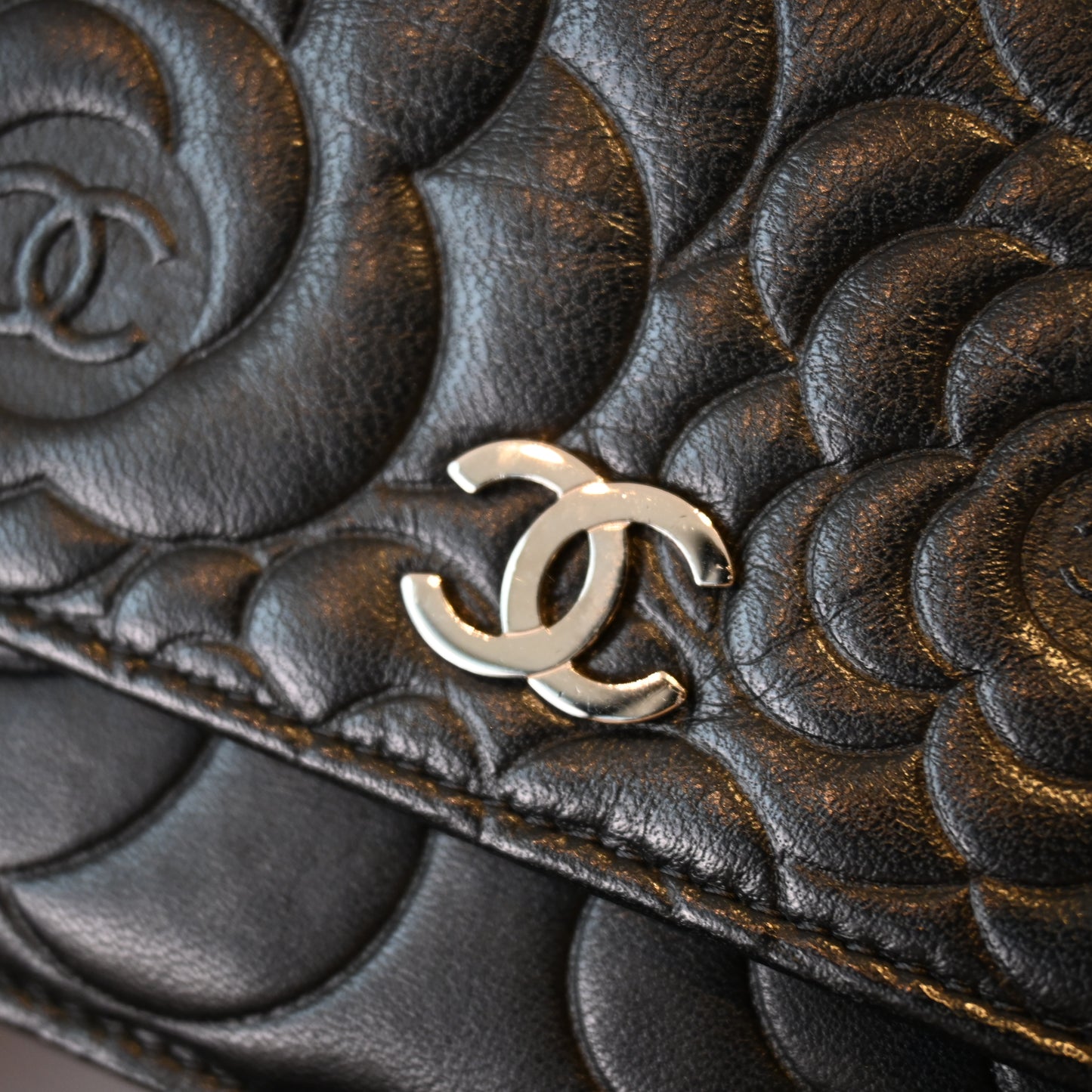 Chanel Camellia Embossed WOC Lambskin
