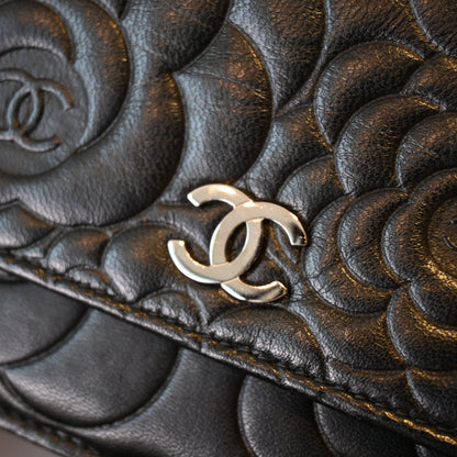 Chanel Camellia Embossed WOC Lambskin
