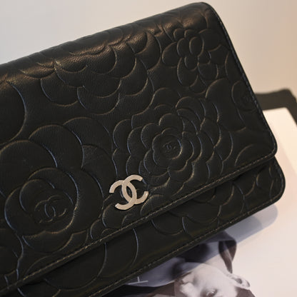 Chanel Camellia Embossed WOC Lambskin