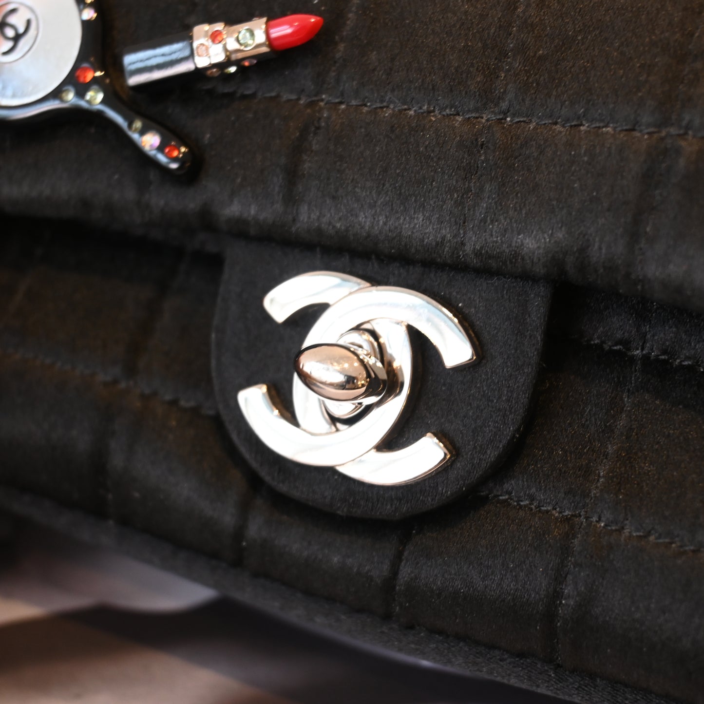 Chanel Satin Mini Lipstick & Mirror Micro Chocolate Bar Bag