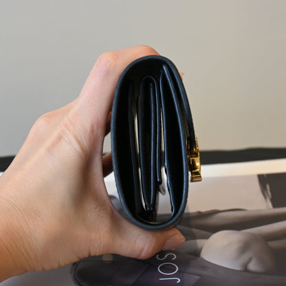 Celine Triomphe Leather Compact Wallet Black