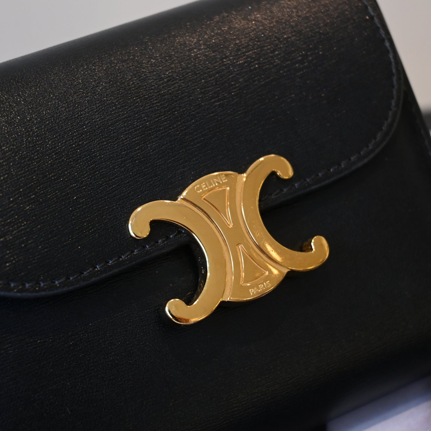 Celine Triomphe Leather Compact Wallet Black