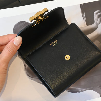 Celine Triomphe Leather Compact Wallet Black