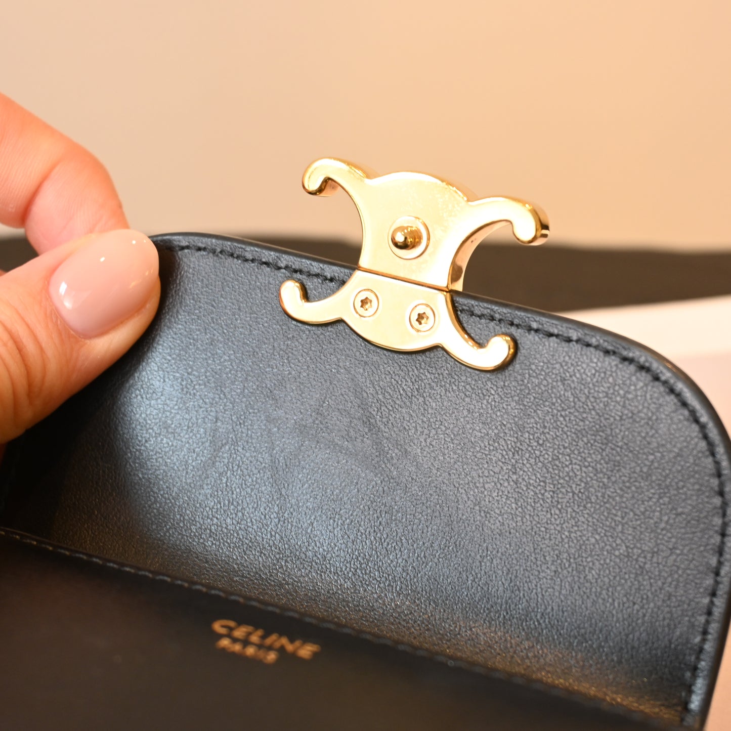 Celine Triomphe Leather Compact Wallet Black