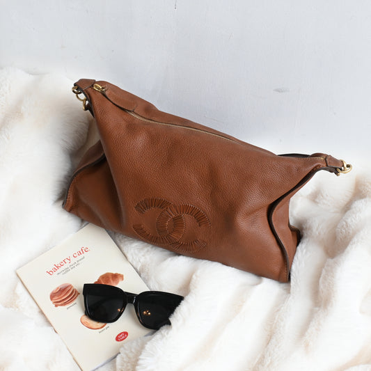 Chanel CC Hobo Brown Grained Calfskin