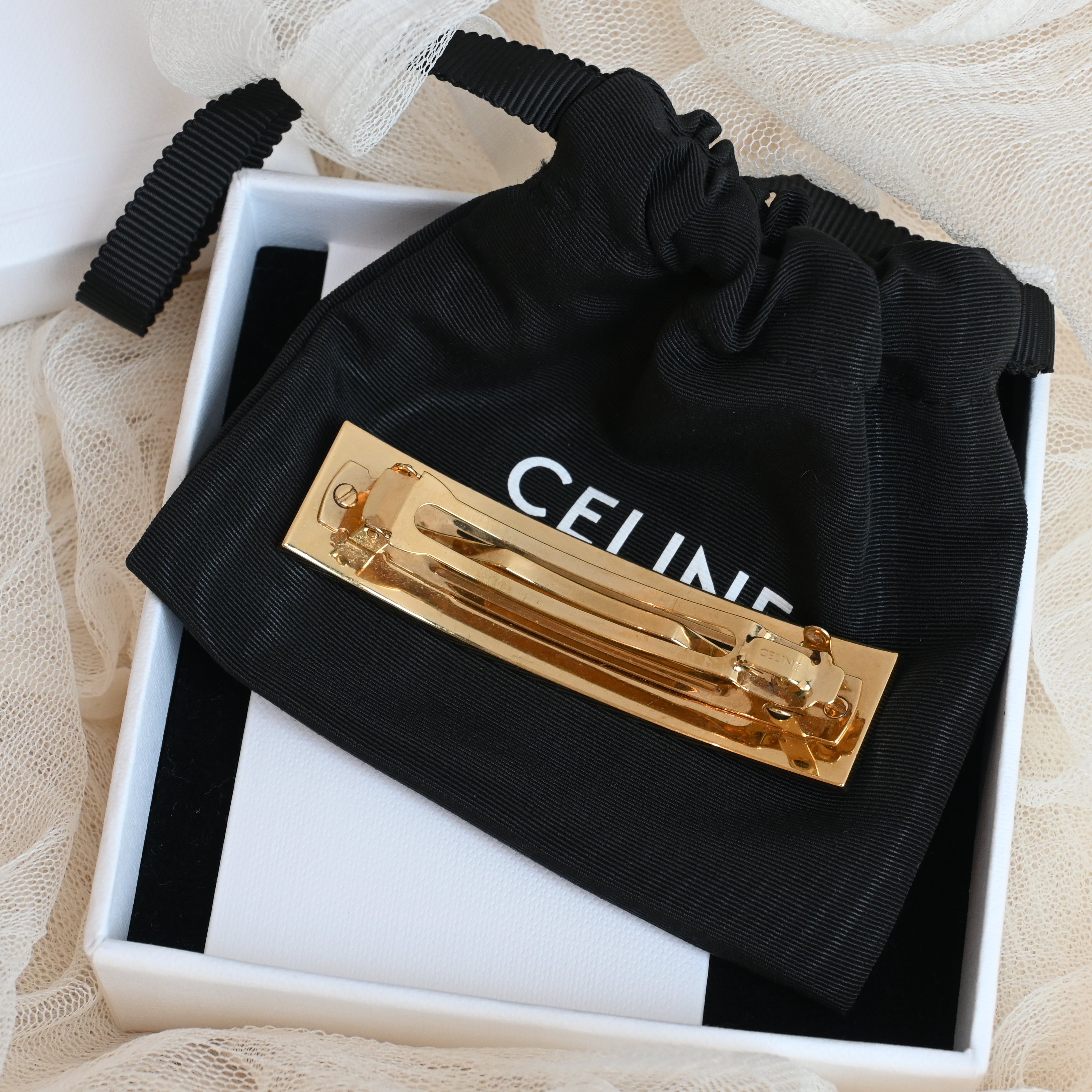 Celine Hairclip in Brass and Steel Gold Finish - Leluxe Vintage Sdn. Bhd.