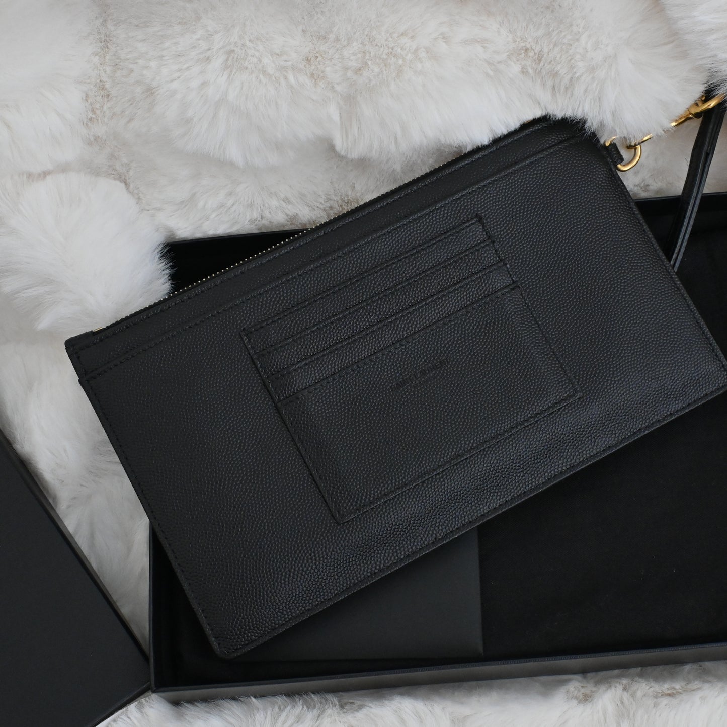 Yves Saint Laurent Black Matelasse Leather Large Cassandre Zip Pouch