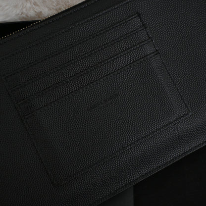 Yves Saint Laurent Black Matelasse Leather Large Cassandre Zip Pouch