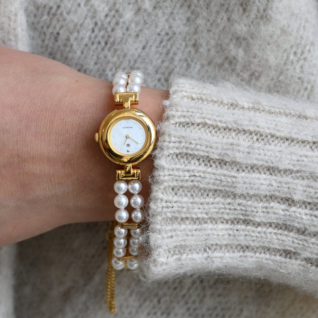 Mikimoto Double Pearl Bracelet JAL Watch ref. 4N20-0941 - Leluxe Vintage Sdn. Bhd.