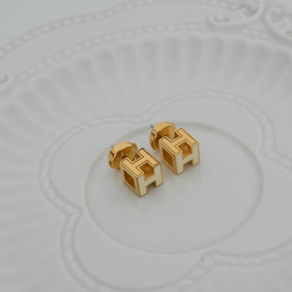 Hermes Cage d'H Golden Earrings White