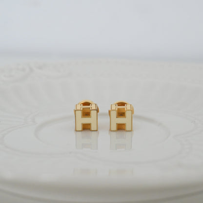 Hermes Cage d'H Golden Earrings White