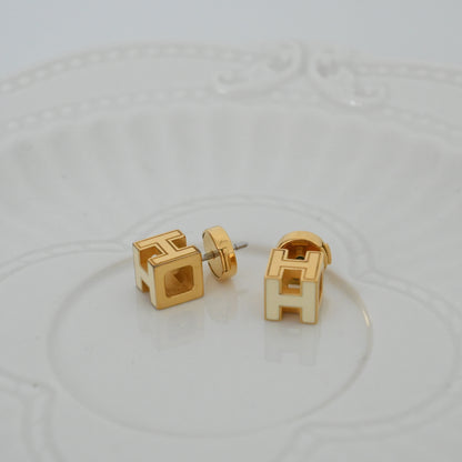 Hermes Cage d'H Golden Earrings White