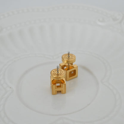 Hermes Cage d'H Golden Earrings White