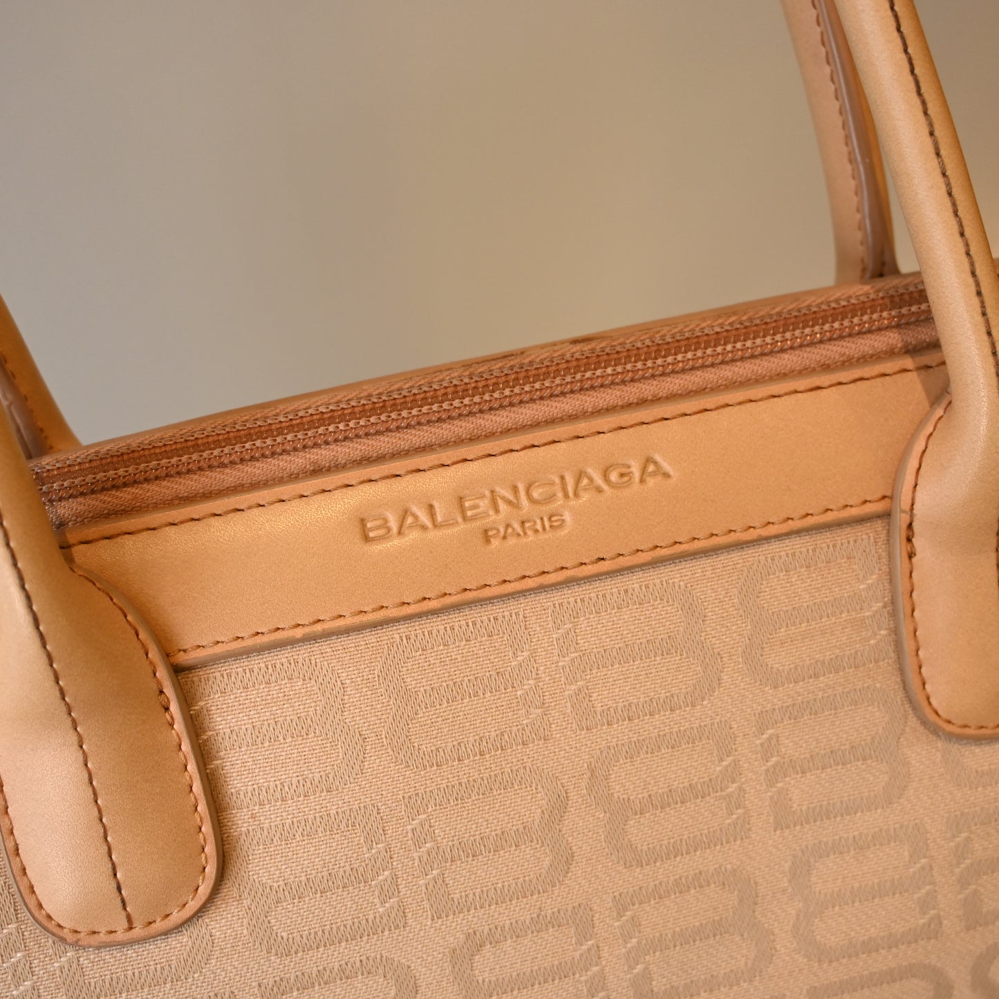Balenciaga Beige Monogram Canvas Tote Bag