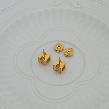 Hermes Cage d'H Golden Earrings White