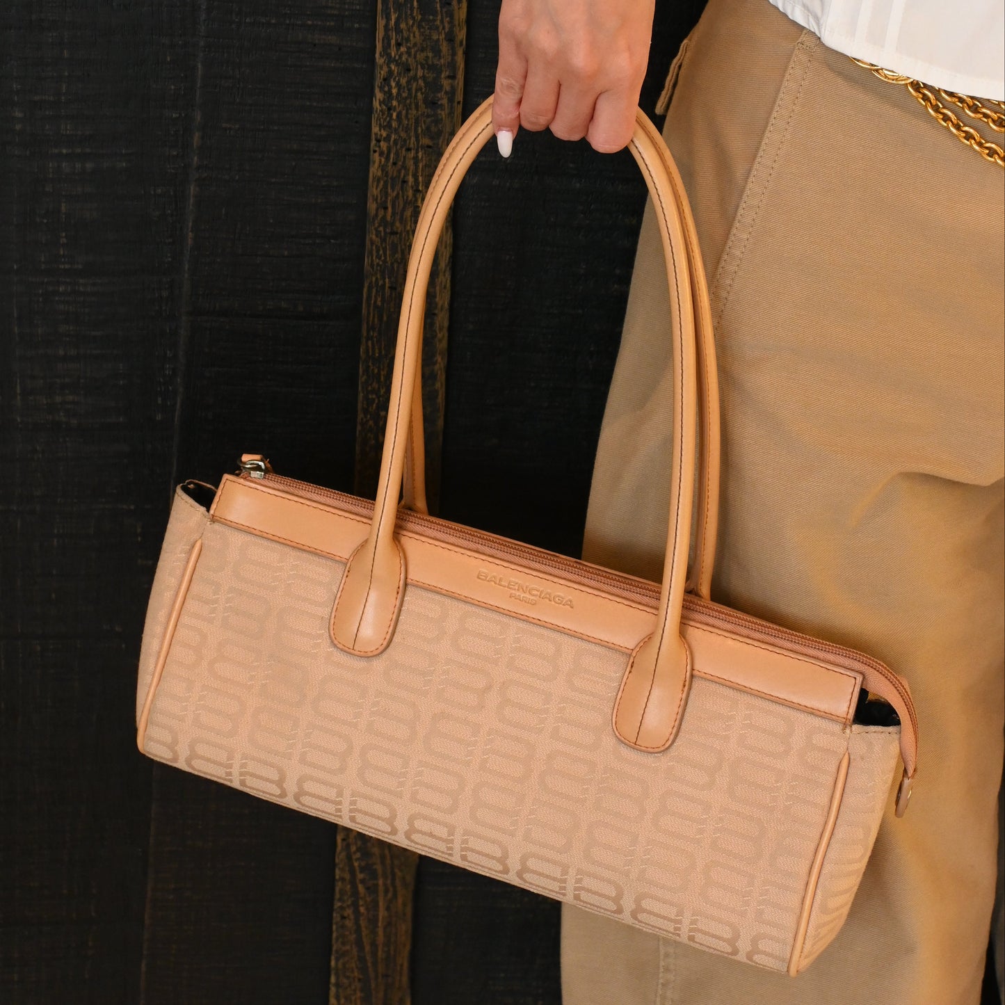 Balenciaga Beige Monogram Canvas Tote Bag