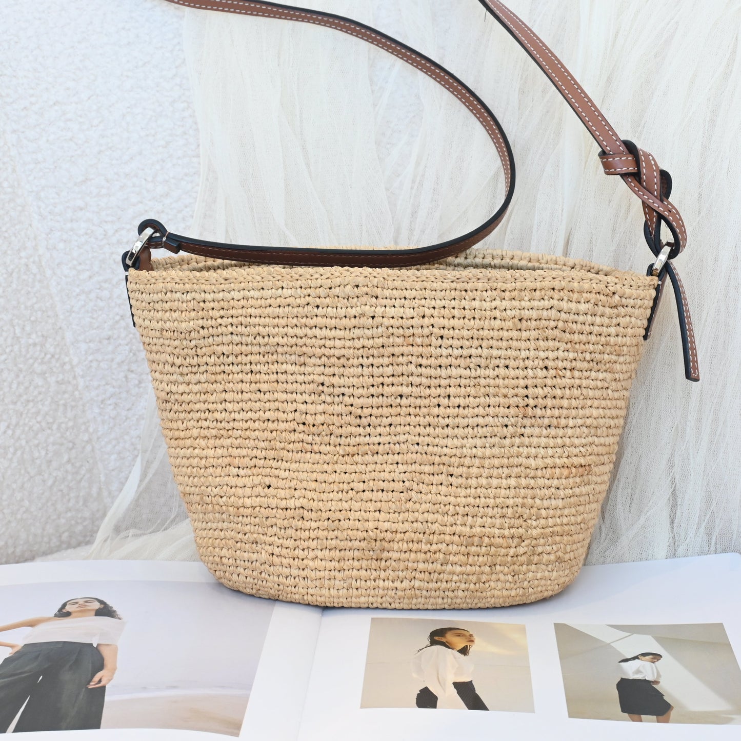 Loewe Anagram Parrot Pochette Bag Raffia