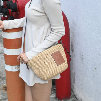 Loewe Anagram Parrot Pochette Bag Raffia