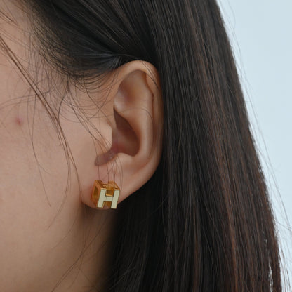 Hermes Cage d'H Golden Earrings White