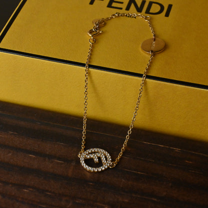 F is Fendi Crystal Logo Gold Tone Link Bracelet