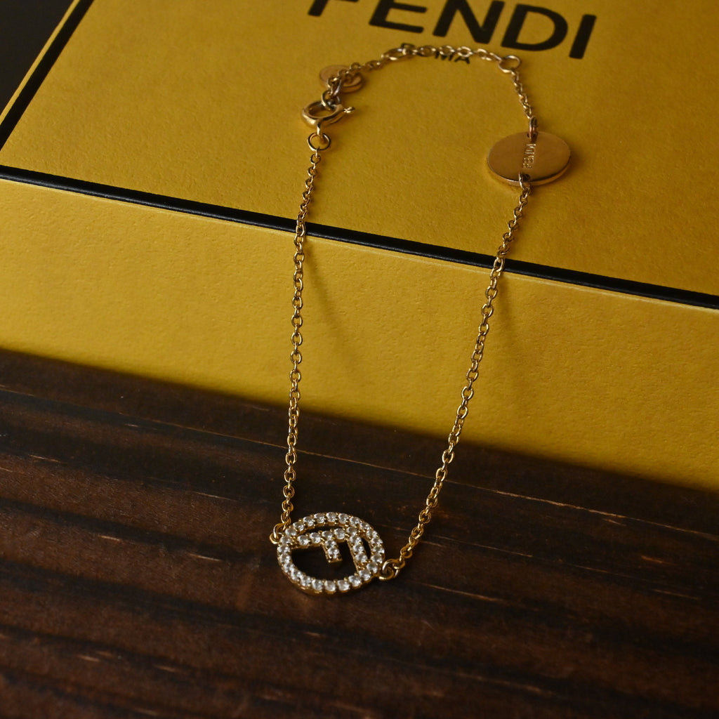 F is Fendi Crystal Logo Gold Tone Link Bracelet - Leluxe Vintage Sdn. Bhd.