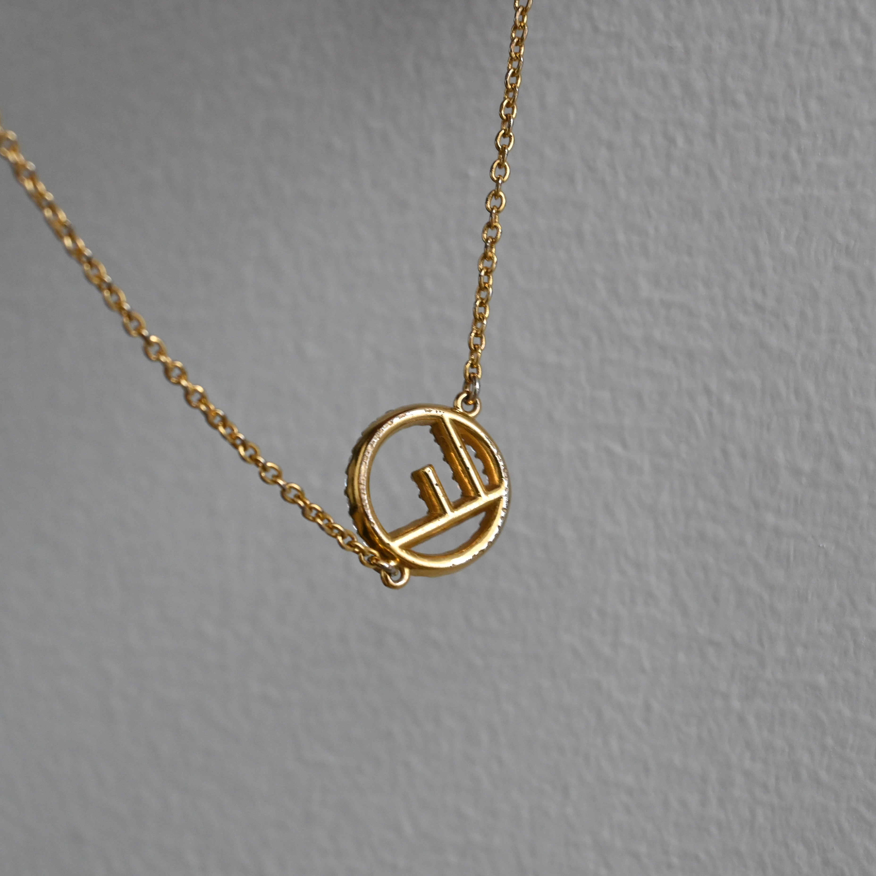 F is Fendi Crystal Logo Gold Tone Link Bracelet - Leluxe Vintage Sdn. Bhd.