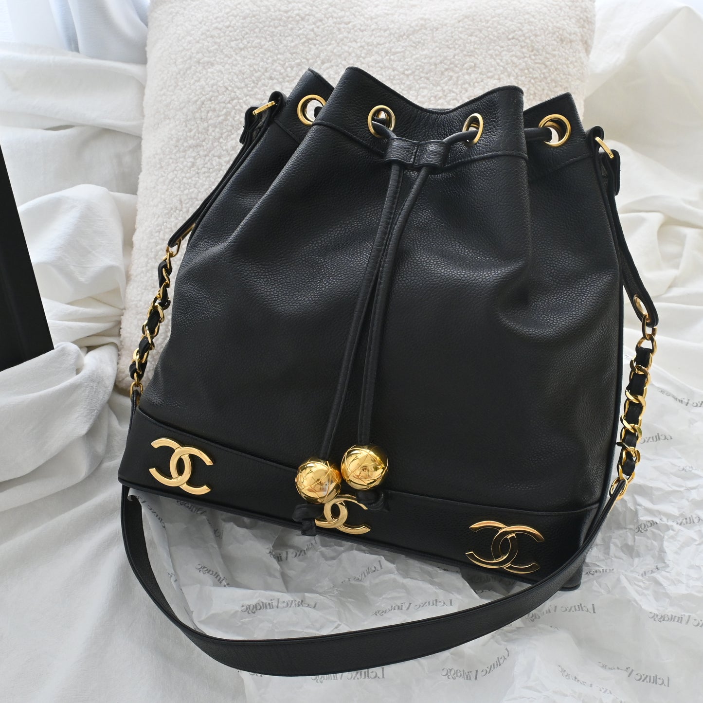 Chanel Triple Logo CC Bucket Bag with Gold Crush