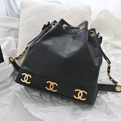 Chanel Triple Logo CC Bucket Bag with Gold Crush