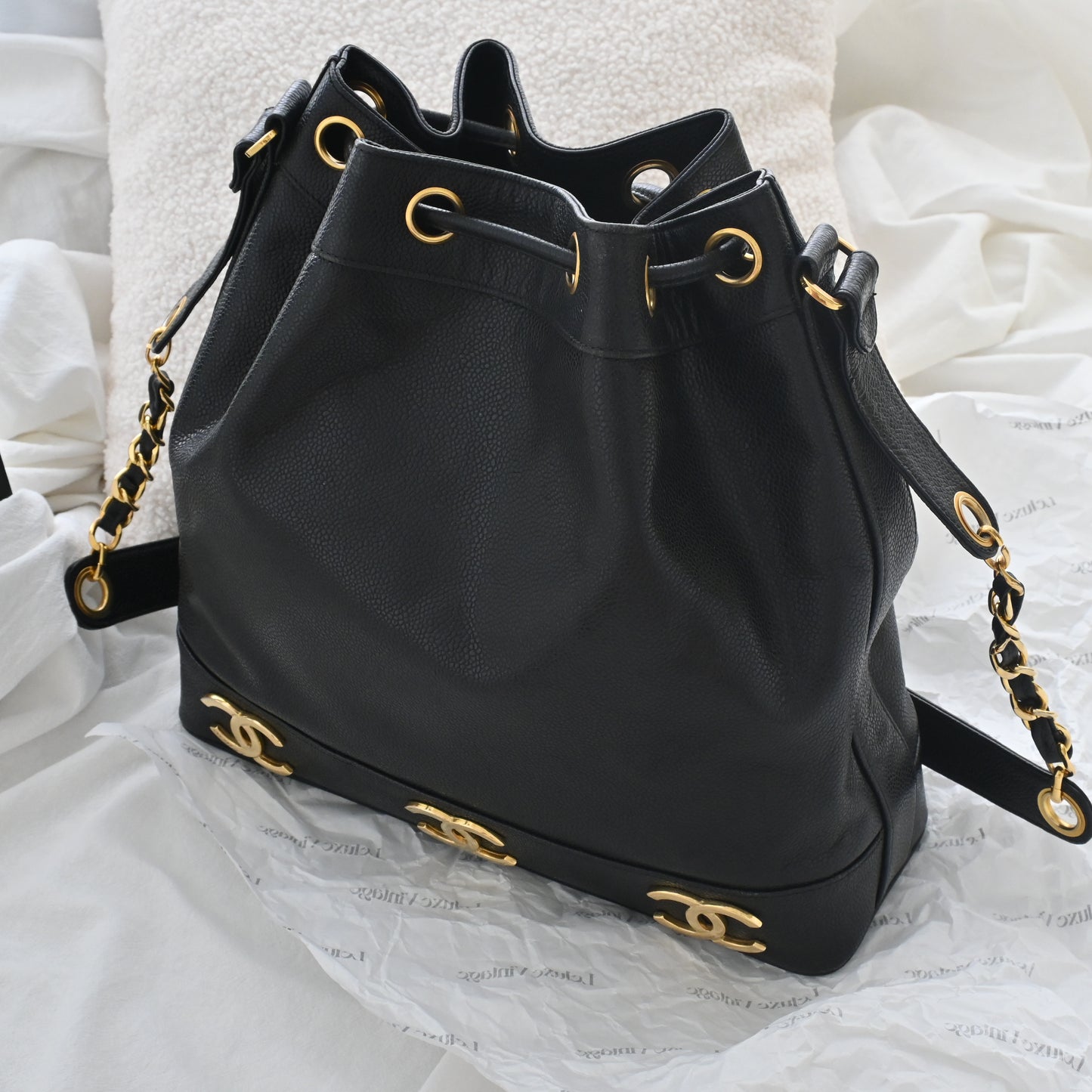 Chanel Triple Logo CC Bucket Bag with Gold Crush