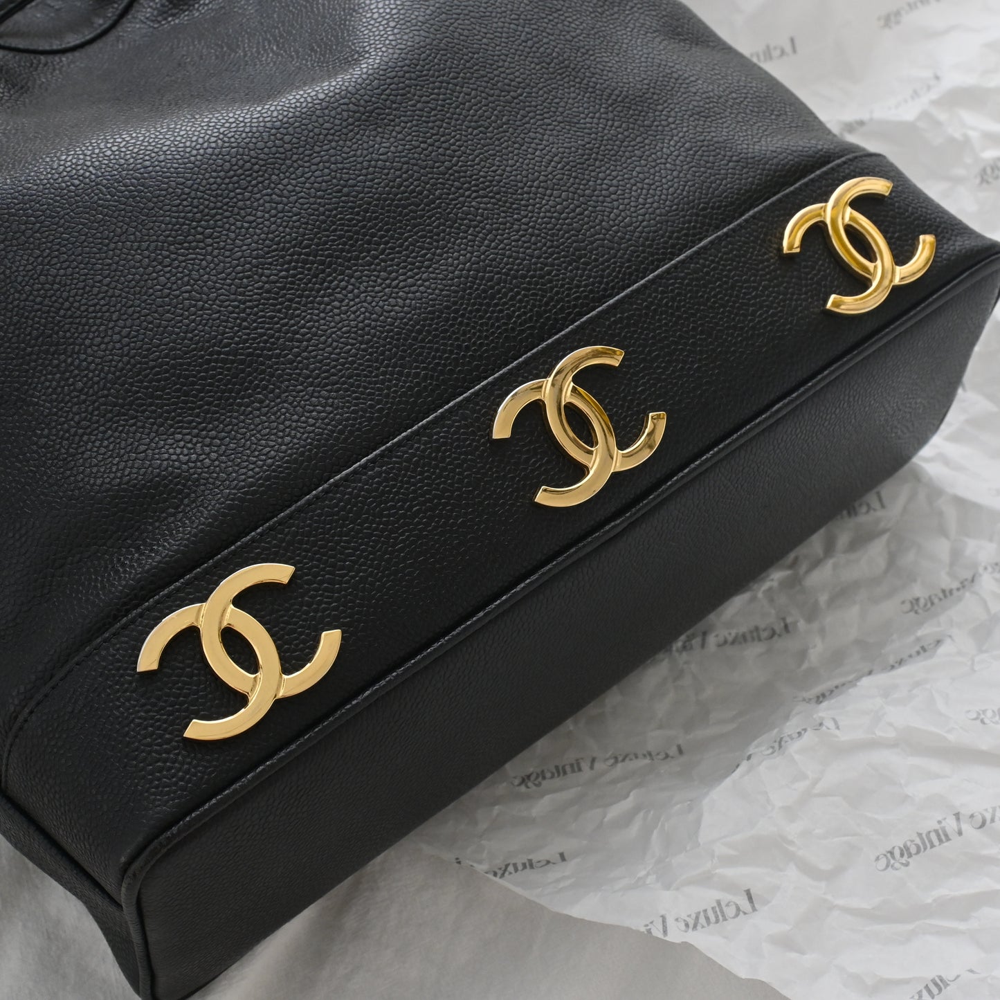 Chanel Triple Logo CC Bucket Bag with Gold Crush