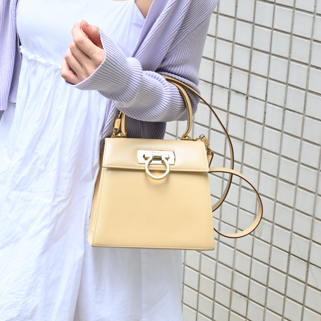 Salvatore Ferragamo Small Gancini Kelly Beige - Leluxe Vintage Sdn. Bhd.