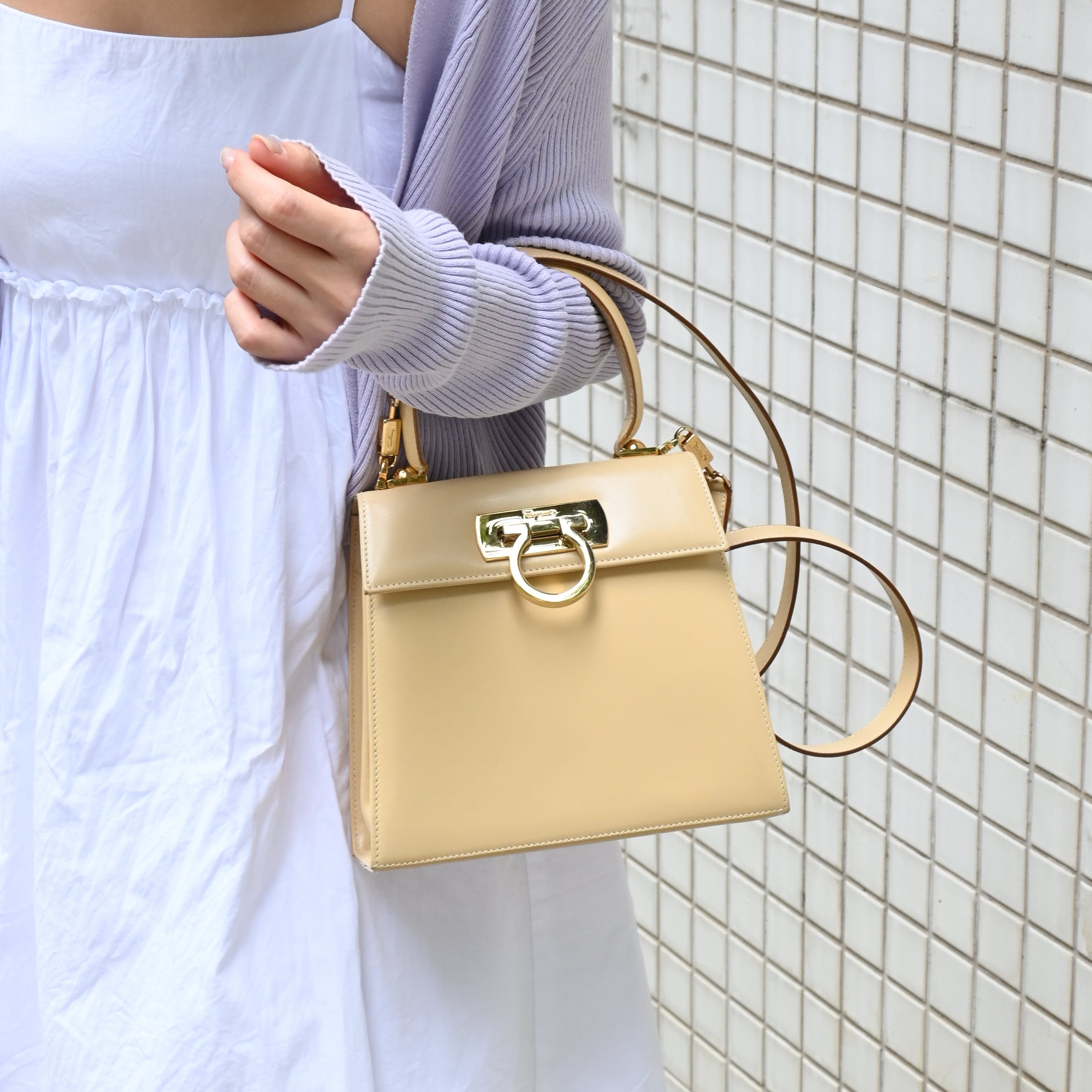 Salvatore Ferragamo Small Gancini Kelly Beige - Leluxe Vintage Sdn. Bhd.