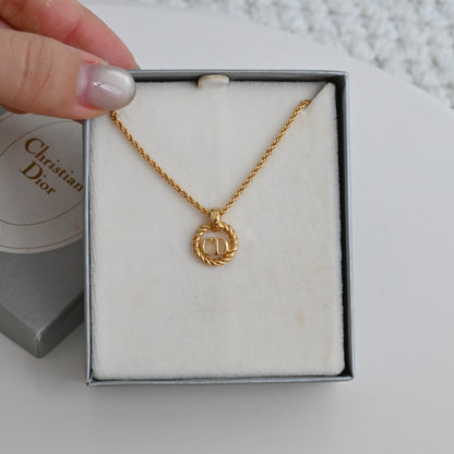 Christian Dior CD Circle Gold Plated Vintage Necklace