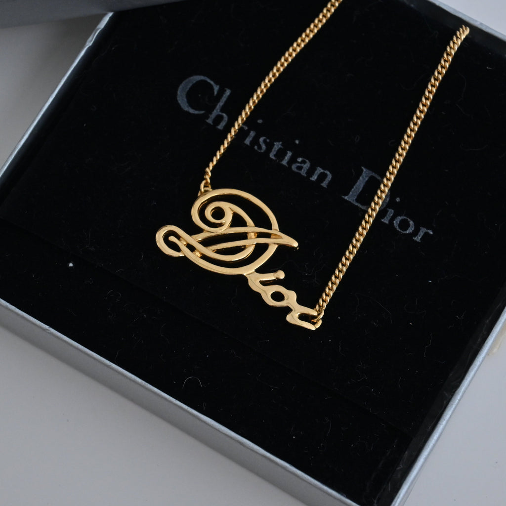 Christian Dior Graffiti  Gold-Tone Pendant Necklace