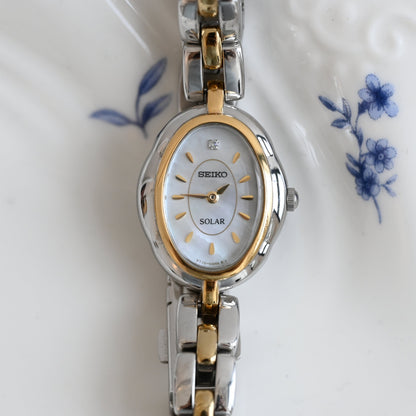 Seiko V110-0AG0 Solar Shell Dial Ladies Watch