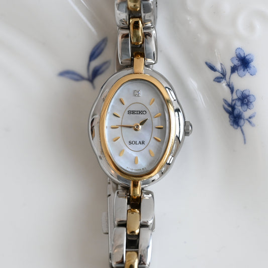 Seiko V110-0AG0 Solar Shell Dial Ladies Watch