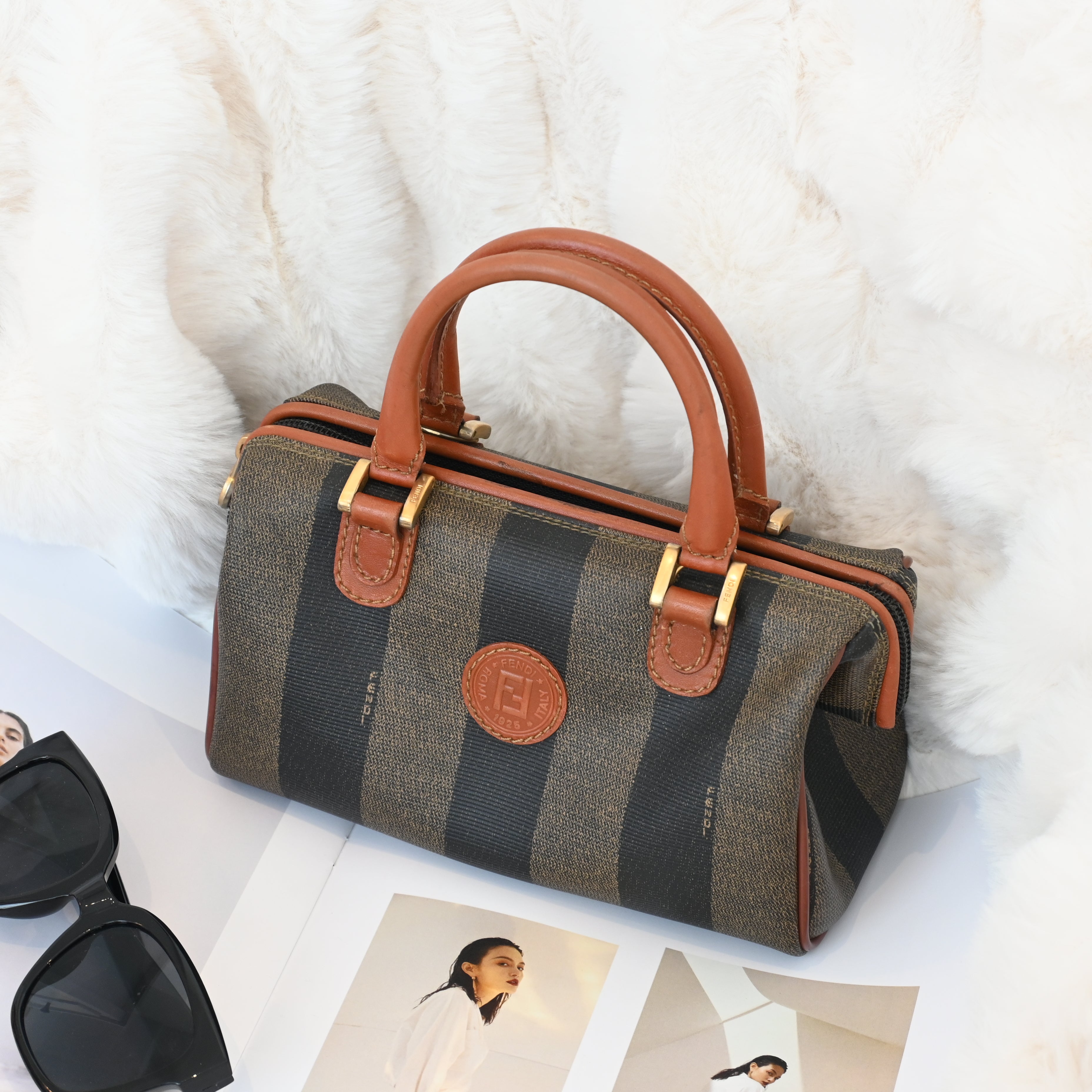 Fendi Pequin Handbag Mini Boston - Leluxe Vintage Sdn. Bhd.
