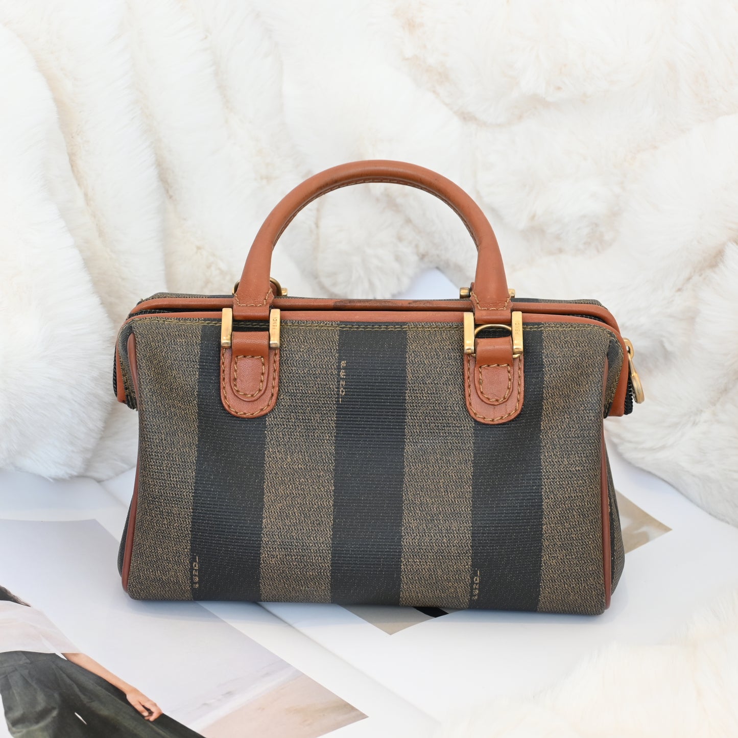 Fendi Pequin Handbag Mini Boston