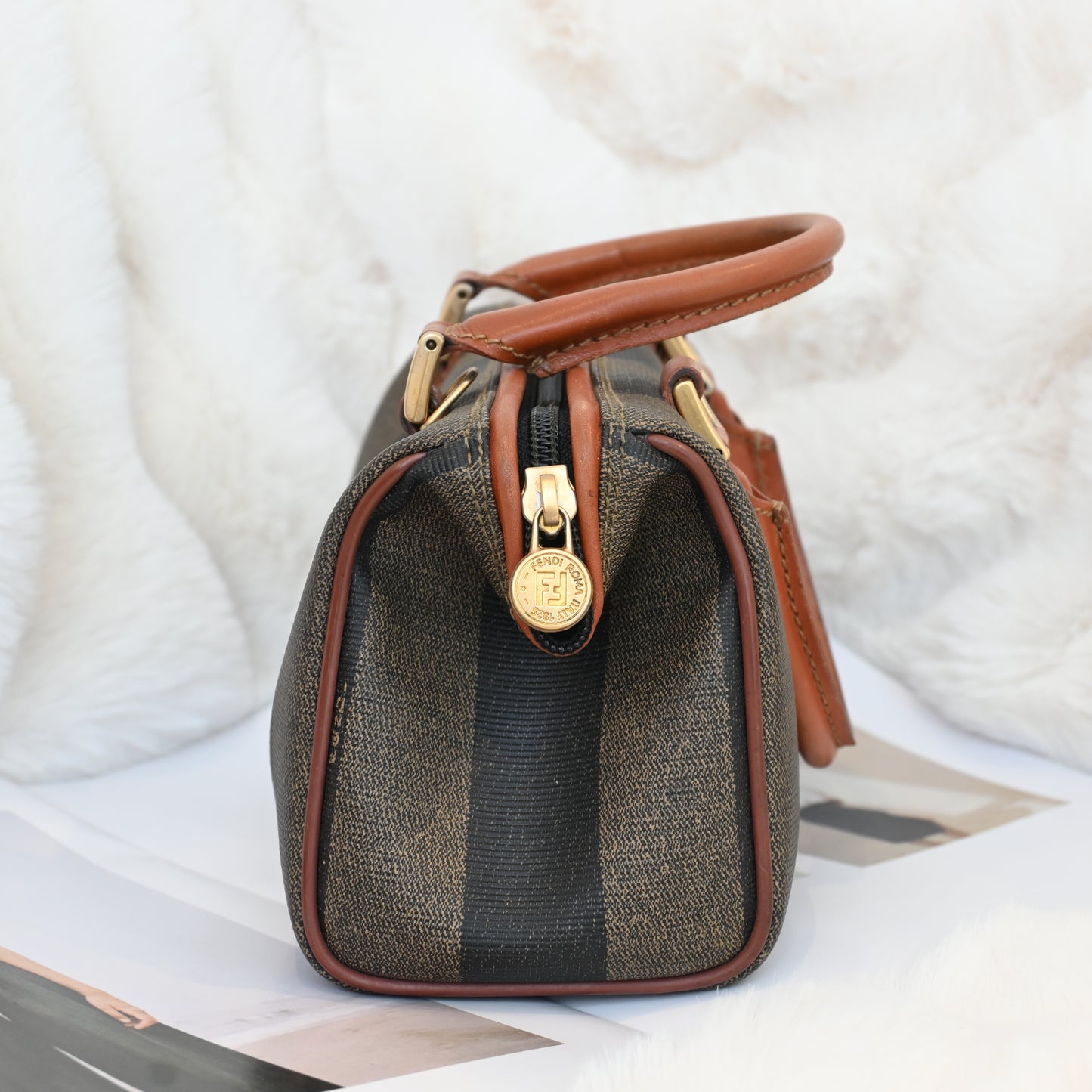 Fendi Pequin Handbag Mini Boston