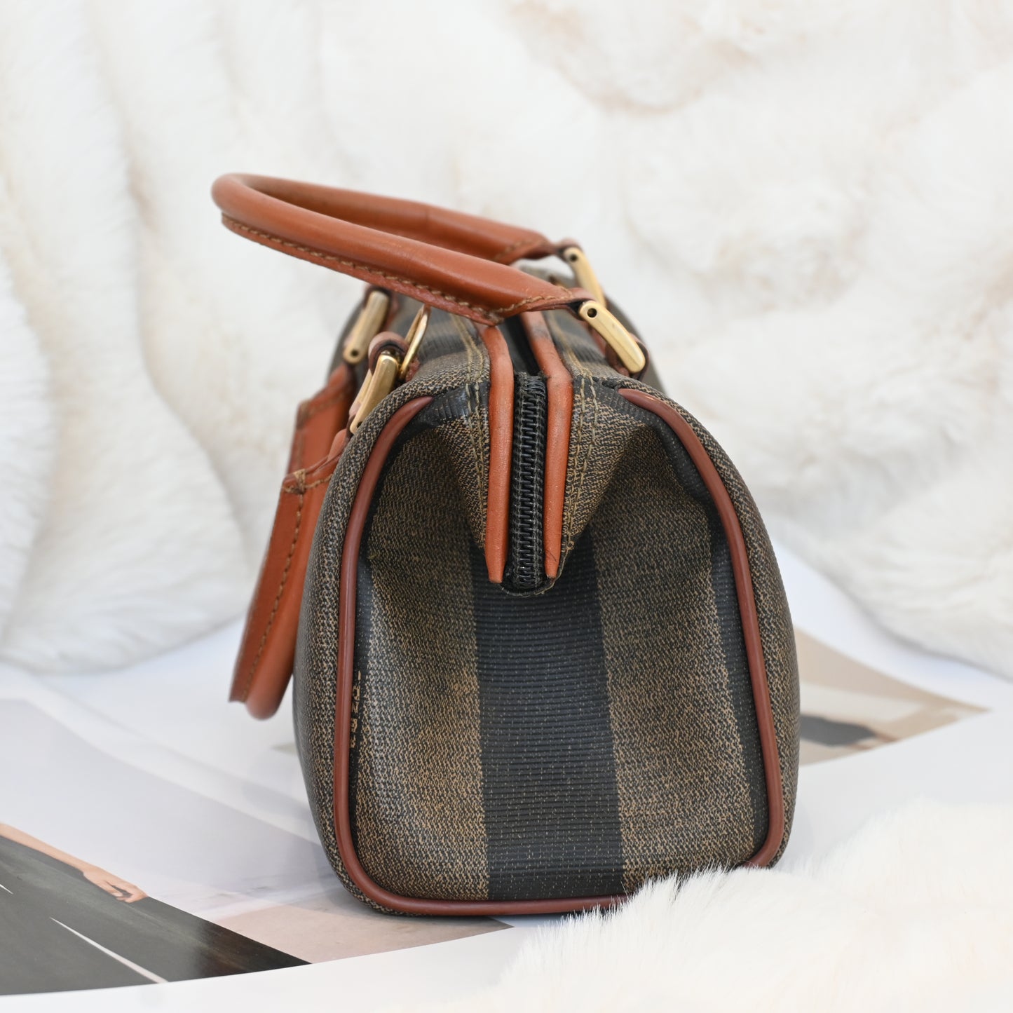 Fendi Pequin Handbag Mini Boston