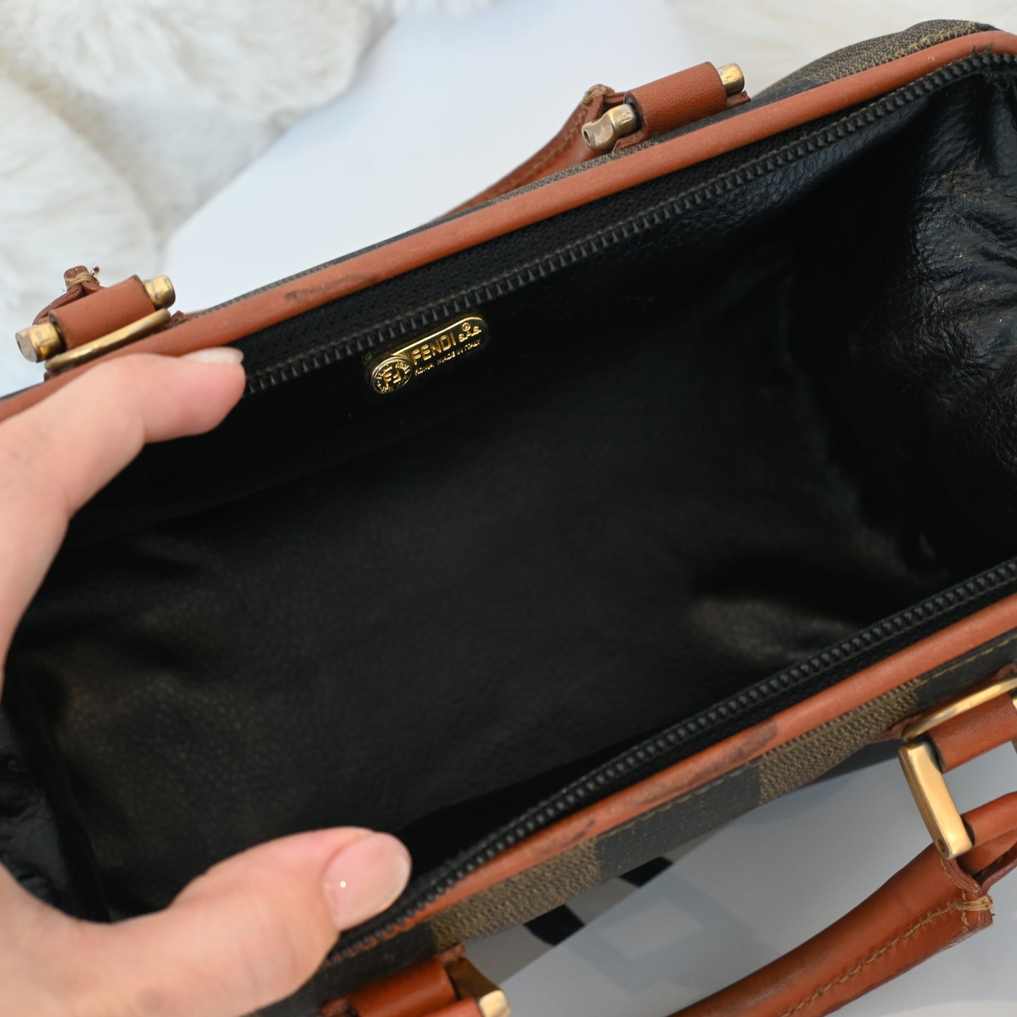 Fendi Pequin Handbag Mini Boston